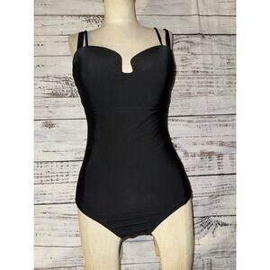 Athleta Aqualuxe Molded Square Plunge One Piece Solid Black SZ S Small